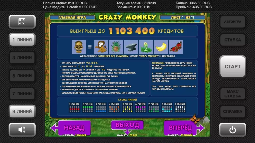 Характеристики слота Crazy Monkey